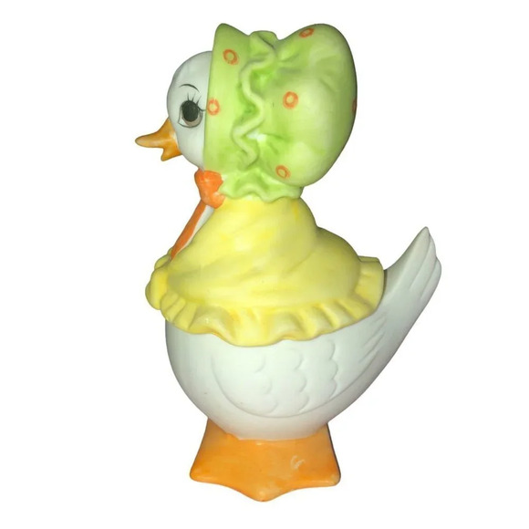 Vintage LEFTON CHINA Handpainted Duck Mother Goose w/Easter Bonnet Trinket Box - Picture 5 of 9